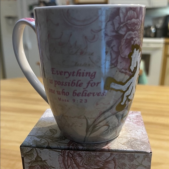 Christian Mug Other - ( 0378) Inspirational Floral Mug with Gold Accents & WHT Horse Art